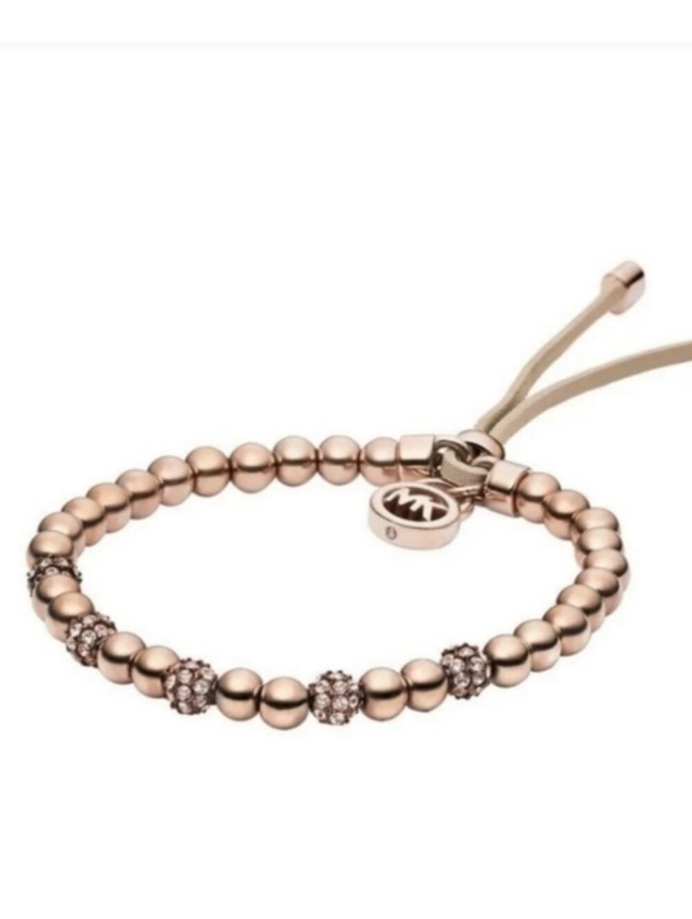 NWOT Rose Gold Tone Crystal Bead Fireball Bracelet With Suede From Michael Kors!
